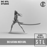 B165 - Games Character design, japanese nier girl with big katana, STL 3D model design print download file
