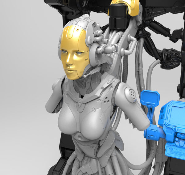 A902 - Games character design, The SC cyber girl statue with no Pre supported, STL 3D model design print download files