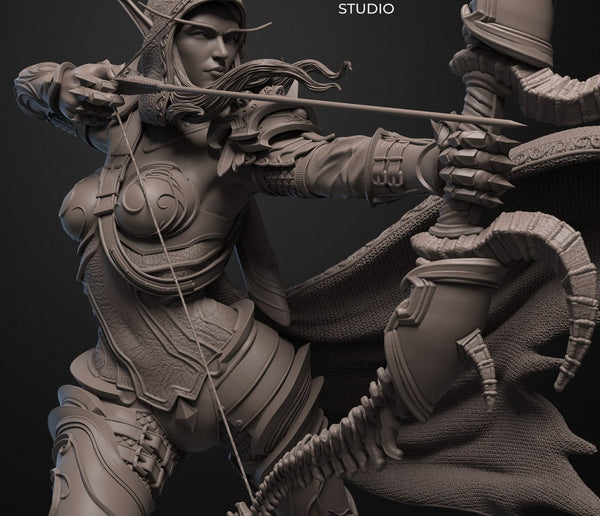 H044 - Games Character design, The Windrunner Female Statue art, 3D model design printable download files