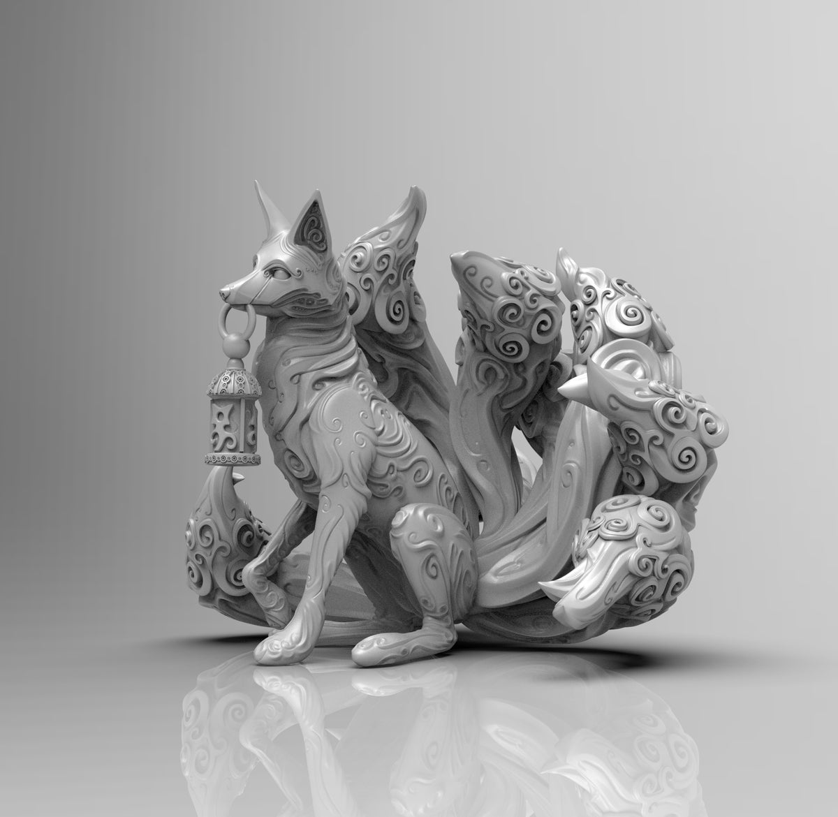 A605 - Legendary animal design, The nine tail fox with lamp, STL