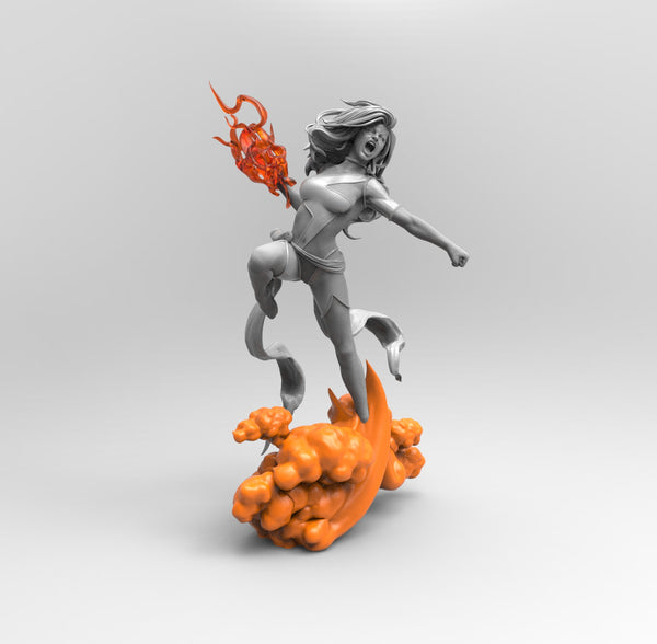 E420 - Comic Character design, The Miss Marvel girl with fire power, STL 3D model design print download files