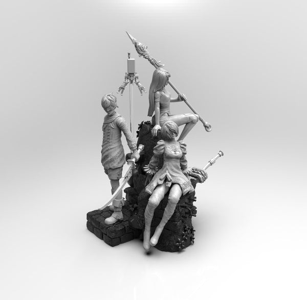 E308 - Games character design, The Nior 2b9s2c Diorama statue, STL 3D model design print download files