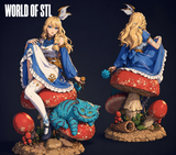 Alice in Wonderland 3D Figure STL with Cheshire Cat - High Detail Anime Girl Statue ( A001 )