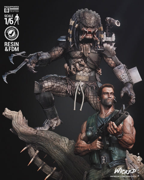 TU016 - Movie character design, Predator and Dutch Diorama (Non Supported), 3d resin stl file download
