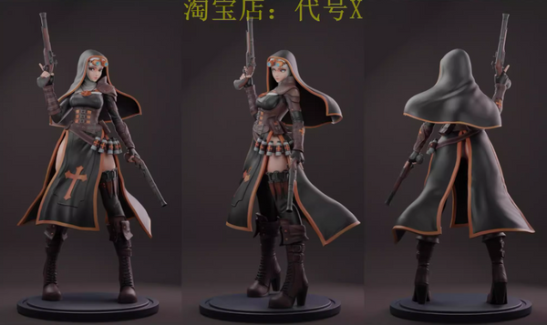H225 - Legendary character design, The Waifu Battle Nun Statue, STL 3D model design printable download files