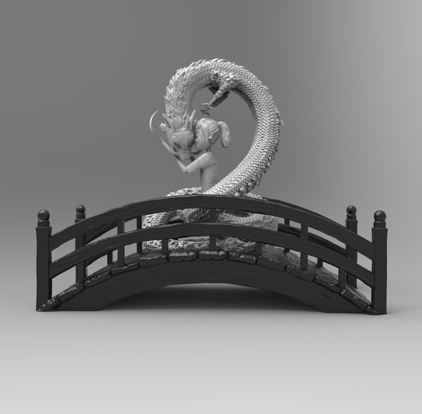 E614 - Anime character design, The Haku with dragon on bridge, STL 3D model design print downlaod files