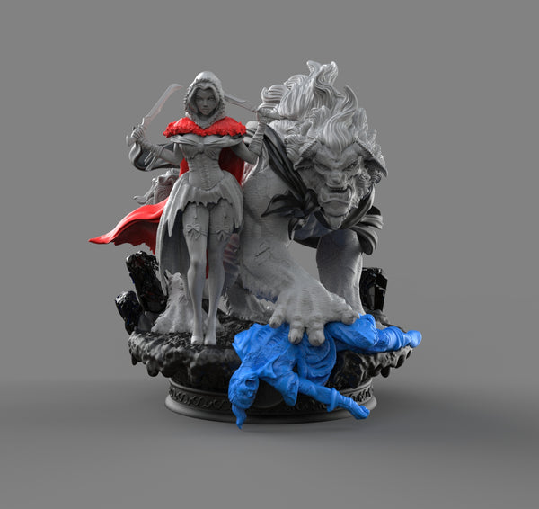 H038 - Cartoon Character design statue, The Wild Beauty and The Beast Statue design, STL 3D model design printable files