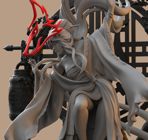 H042 - Female Character art Statue, The Winter Plum Diorama Statue design, 3D STL design printable download files