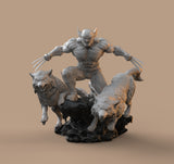 H047 - Comic Character design, The Wolfverin statue with two wolf, STL 3D model design printable download files