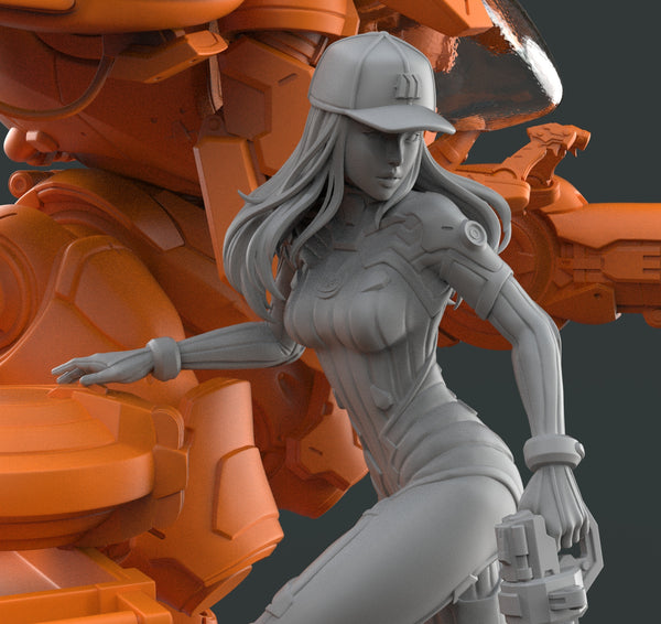 H065 - Games character design, The Overwatch Sexy Girl DVA with Mech, STL 3D model design printable download files