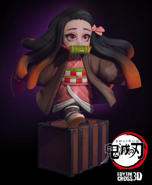 E523 - Cute character design, The Bamboo girl with box stand, STL 3D model design print download files