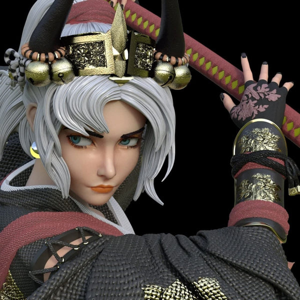 H030 - Samurai Character design, The Japanese Beauty Samurai Girl With Katana statue, STL 3D printable download files