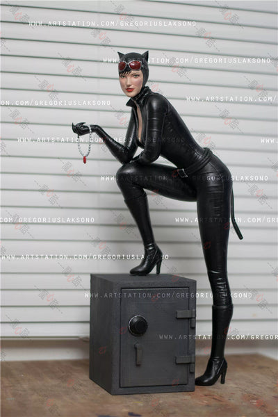 F496 - Comic character design, The cat girl with whip and safe statue, STL 3D model design print download files