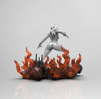 E475 - Comic character design, The Fire phoenix girl statue, STL 3D model design print download files