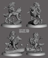 E522 - Cartoon character design, The Princes Momo and the white wolf statue, STL 3D model design print download files