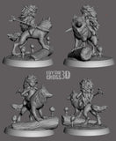E522 - Cartoon character design, The Princes Momo and the white wolf statue, STL 3D model design print download files