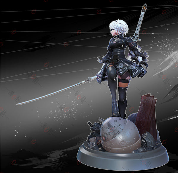 B451 - Games character design, Blind girl with katana statue, STl 3D model design print download