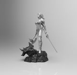 F435 - Comic character design, Female warrior cut off dragon head, STL 3D model design print download files