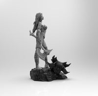F435 - Comic character design, Female warrior cut off dragon head, STL 3D model design print download files