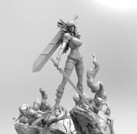E513 - Comic character design, The X Magical Girl with big Blade like Cloud, STL 3D model design print download files