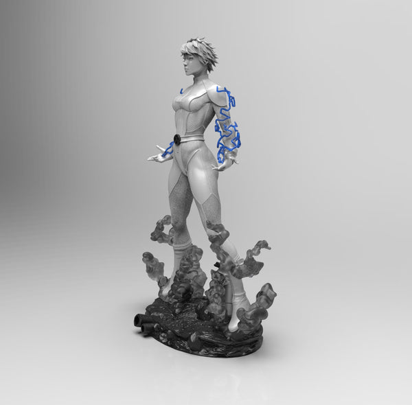 E266 - Comic character design, The Stormie Girl with lightning bolt and smoke, STL 3D model design print download files