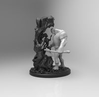 E438 - Character design statue, The Legendary Woodsculptor with axe, STL 3D model design print download files