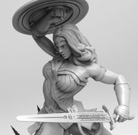 A532 - Comic character statue, The hot and sexy WW with shield and sword, STl 3D model design print download files