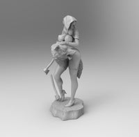 F473 - Hot Red Hood with axe and wolf head, STL 3D model design print download file