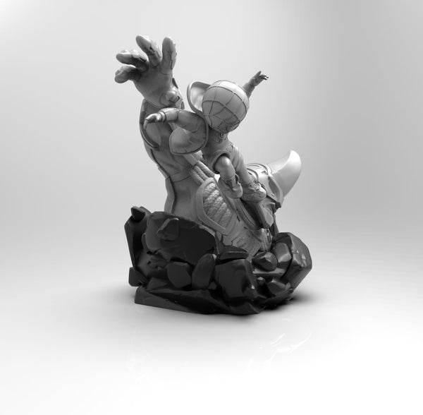 E585 - Comic character design, The Chibi spidey with rhino statue, STL 3D model design print download files