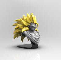 A592 - Anime character bust design, the sun wu kong bust with yellow long hair, STL 3D model design print download files
