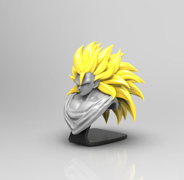 A592 - Anime character bust design, the sun wu kong bust with yellow long hair, STL 3D model design print download files
