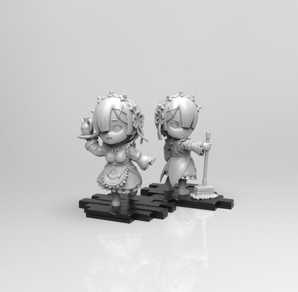 E577 - Anime characte rdesign ,The Rez3ro ram and rem Statue, STL 3D model design print download files