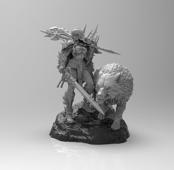 A613 - Barbarian character design, Barbarian and the giant wolf, STL 3D model design print download files