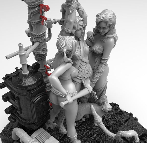 A616 - NSFW Comic Character diorama design, The DC 3 Girls statue design, STL 3D model design print download files