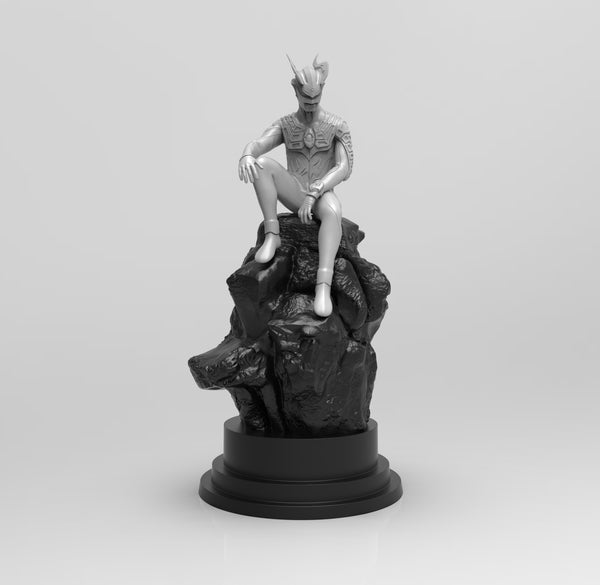 A660 - Cartoon character design, The sad Ultraman sit on the rock statue, STL 3D model design print download files