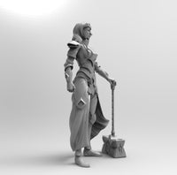 C282 - Female Warrior with Hammer, Character design, STL 3D model design print download files