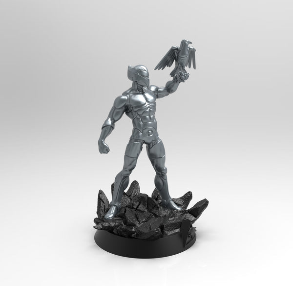 A767 - Comic character design, The Silverhawk with hawk, STL 3D model design print download files