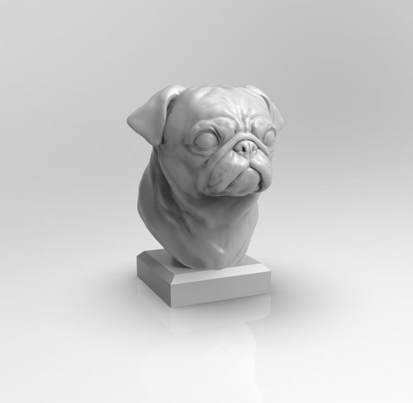 A753 - Animal Bust Statue design, The Pug dog bust, STL 3D model design print download files