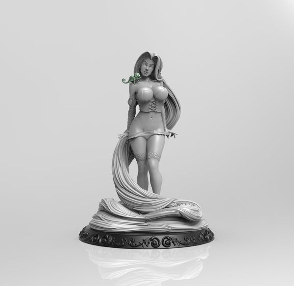 E074 - NSFW Cartoon character design, The long hair girl statue, STL 3D model design print download files