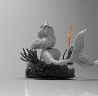 E075 - NSFW Cartoon character design, The little mermaid with fish statue, STl 3D model design print download files