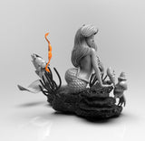 E075 - NSFW Cartoon character design, The little mermaid with fish statue, STl 3D model design print download files