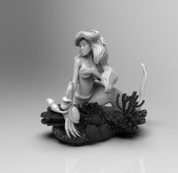 E075 - NSFW Cartoon character design, The little mermaid with fish statue, STl 3D model design print download files
