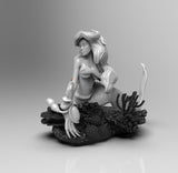 E075 - NSFW Cartoon character design, The little mermaid with fish statue, STl 3D model design print download files