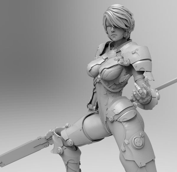 E061 - Cyborg character design, The Sexy cyborg girl with blade, STL 3D model design print download files