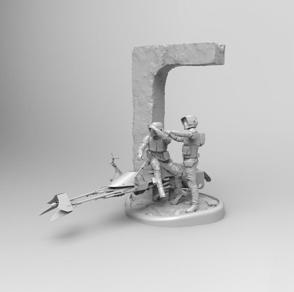 A313 - Movies character design , SW Scout Ice guard with bike, STL 3D model design print download files