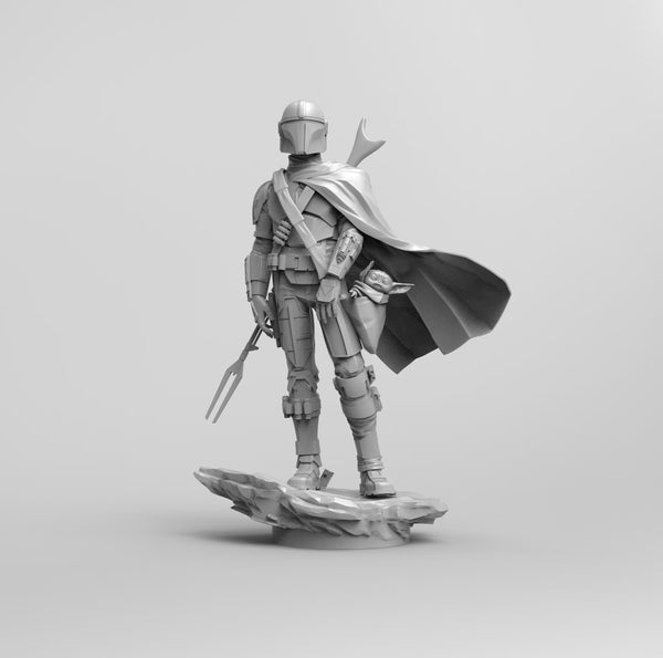 A312 - Movies character design, SW Mando with Kiddo green, STL 3D model design print download file