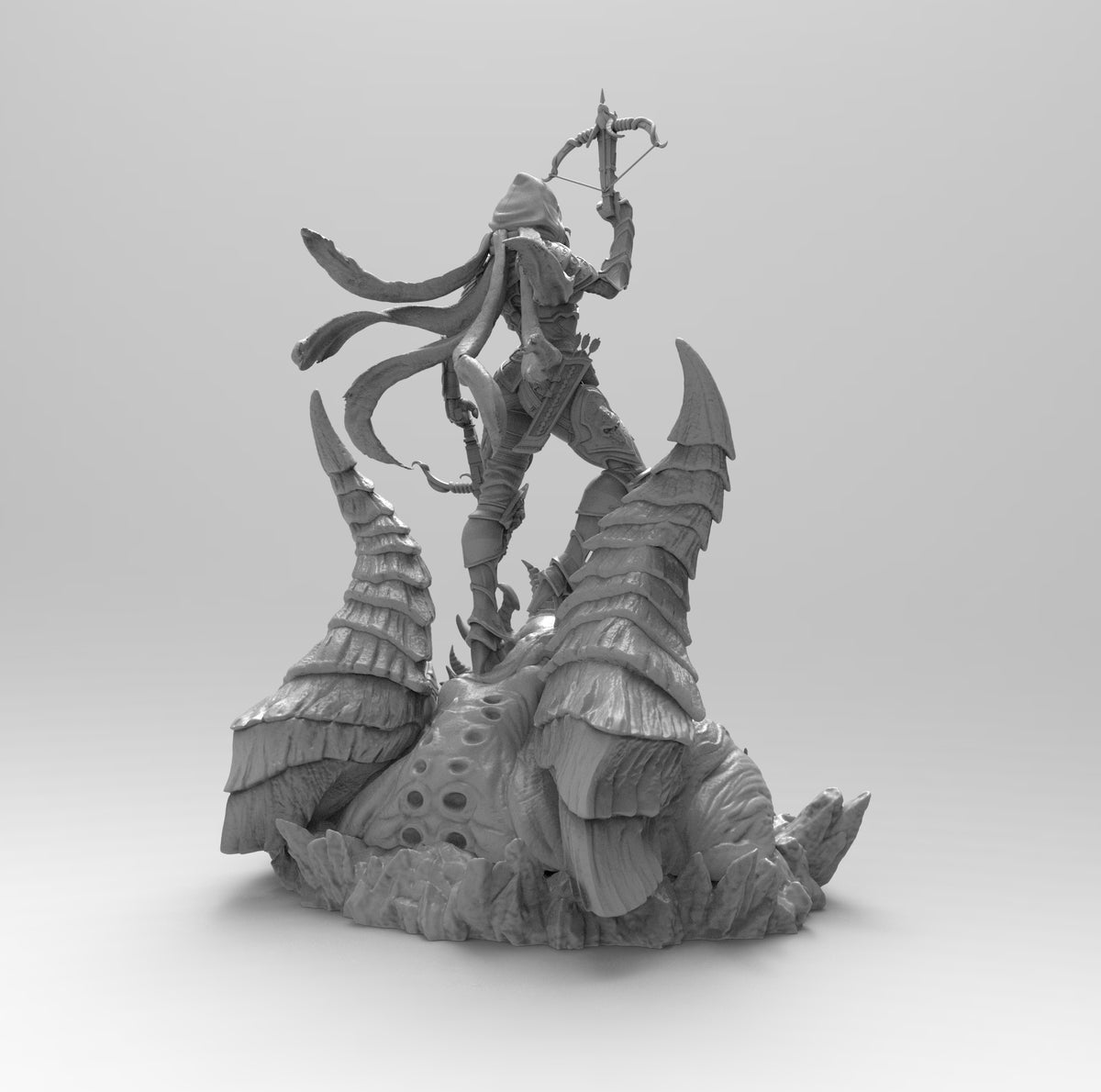 A323 Character design statue, Demon hunter with 2 Bow, STL 3D model