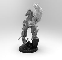E034 - legendary character design, The Pegasus and the female warrior statue, STL 3D model design print download files