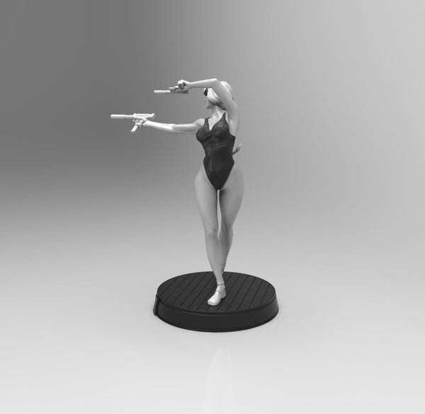 E099 - Comic character design, A widow dancing with two guns, STL 3D model design print download files