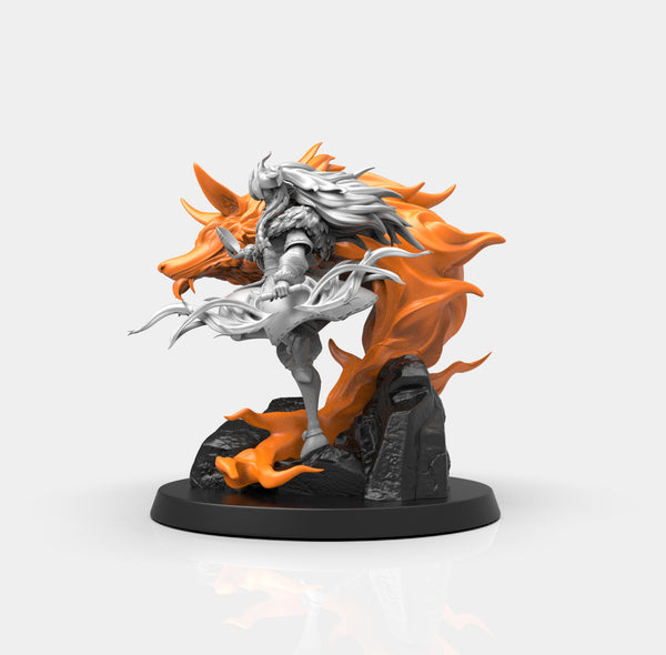E283 - Anime character design, The Kindred with wolf statue, STL 3D model design print download files